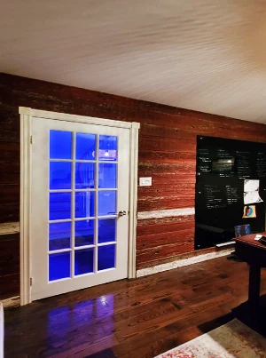 A character-rich accent wall made from bespoke barn board installation.