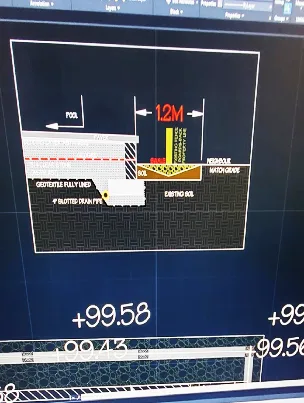 Scaled side-view elevation in an AutoCAD blueprint for a construction project.