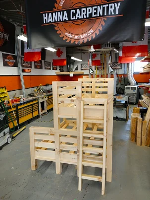 A finished custom bunk bed in a child's room