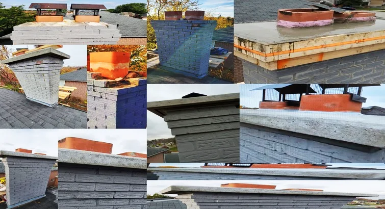A properly rebuilt chimney crown with steel reinforcement and a drip edge to prevent water damage.