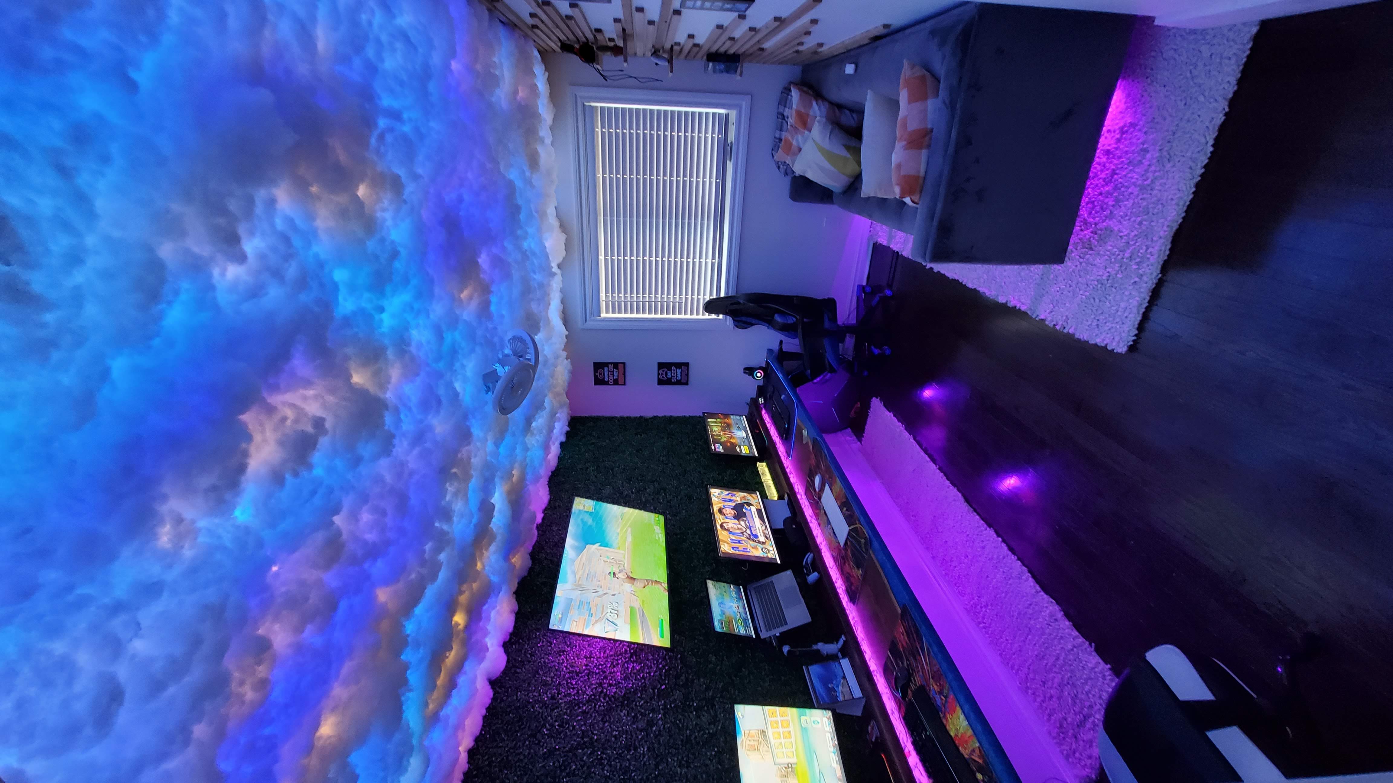 A wide shot of the finished cloud ceiling, showing the beautiful, diffused lighting effect.