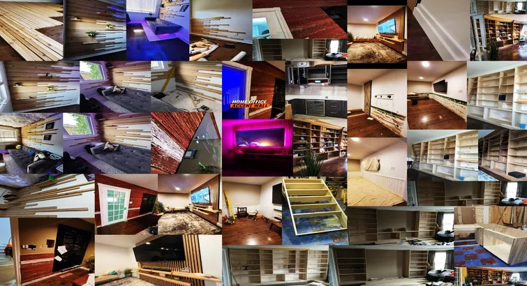 Custom built-in shelving, media centers, and reclaimed wood accent walls