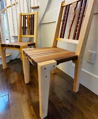 A finished, custom-built chair made from exotic hardwoods