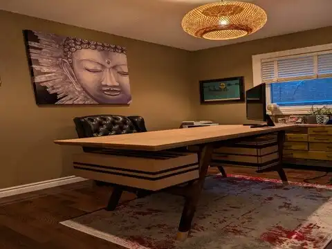 Exotic wood executive desk with purple heart inlays