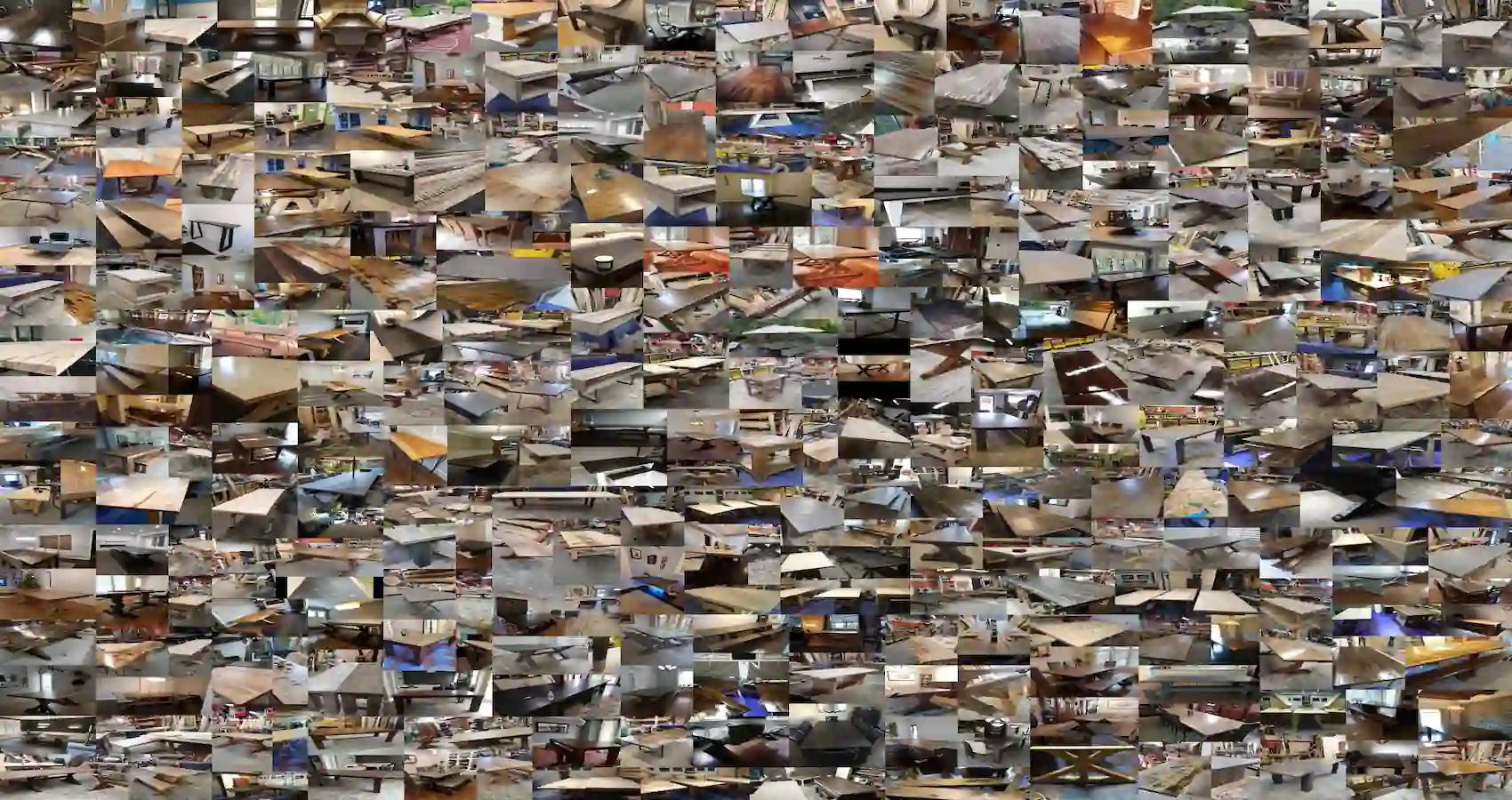 A collage of custom-built dining tables, including epoxy river and solid wood designs.