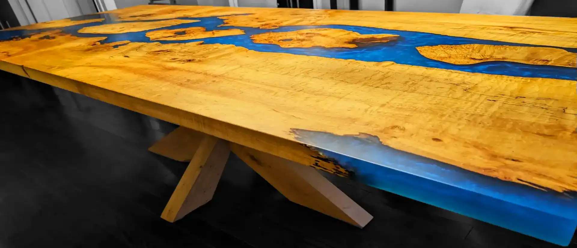Custom blue epoxy river table
